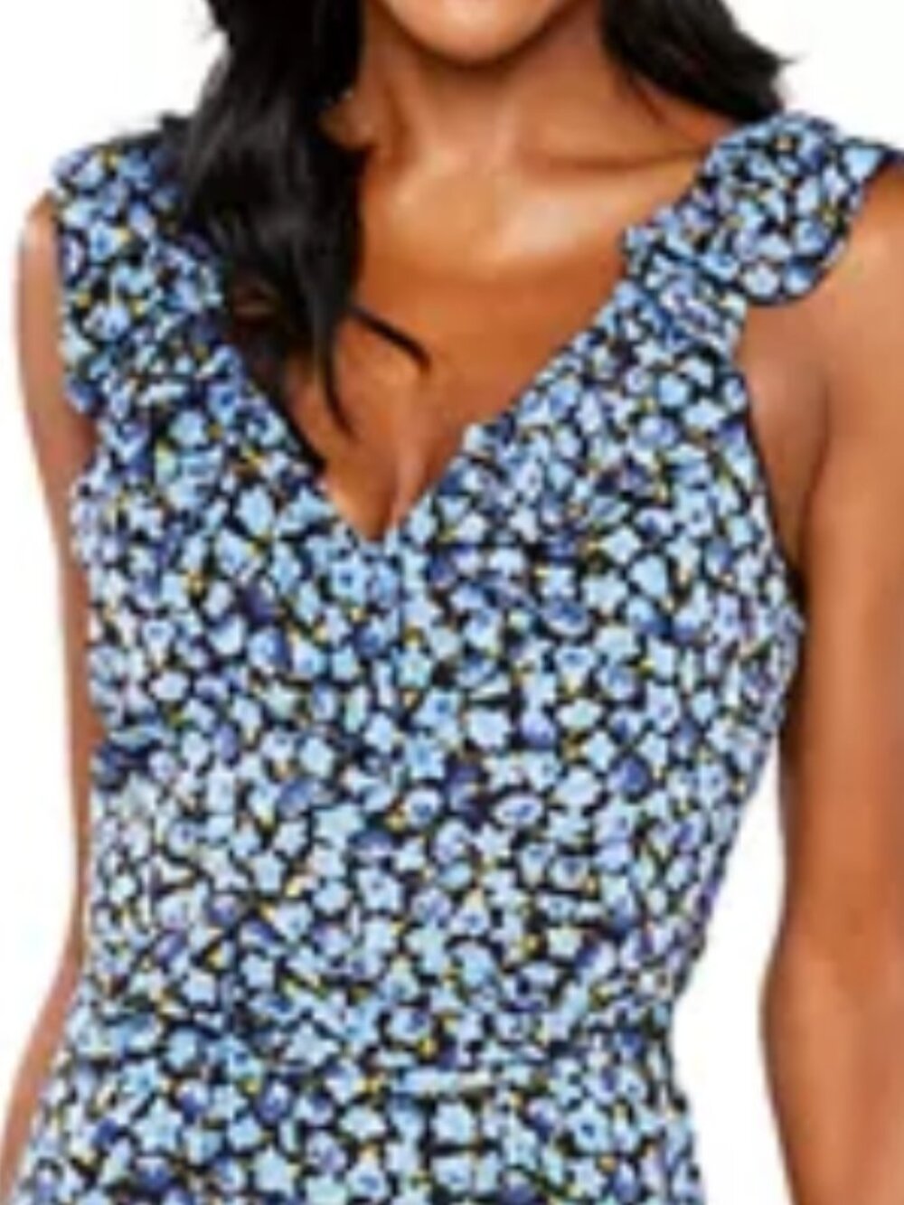 Likely Morrell Ruffled Floral Asymmetric Midi Dress Blue White Yellow Sz 6 - Picture 7 of 16
